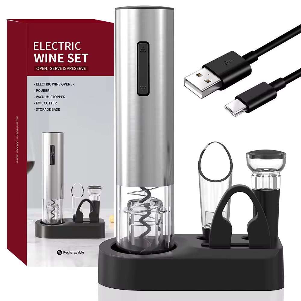 Set de vino recargable con base ( 5 en 1 )