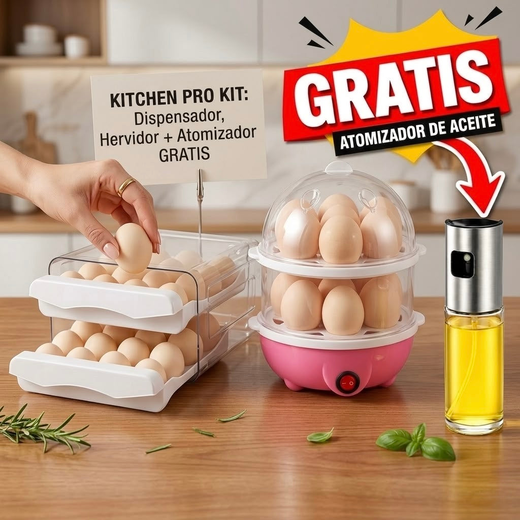 🍳 ¡Super Combo! Huevera Doble + Hervidor Eléctrico + Atomizador de Aceite GRATIS